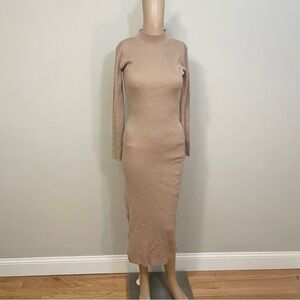 Mable Tan Night Out Midi Dress w/ Side Slit